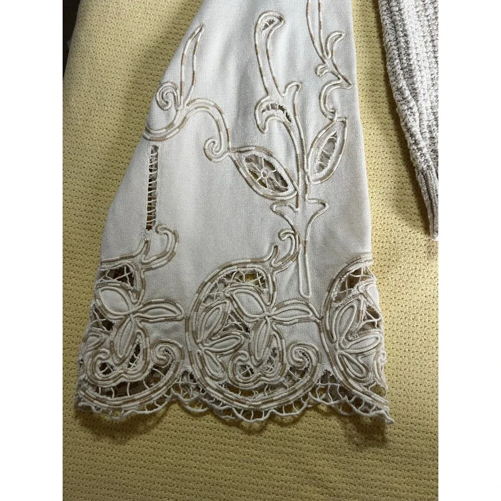 Anthropologie Textured Eyelet Twofer Sweater Vest Top Embroidered Beige Sz XL - Picture 8 of 11